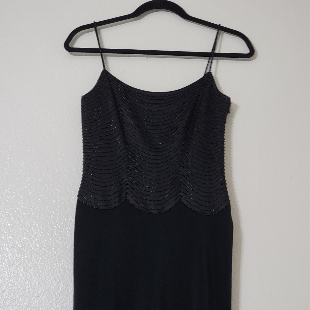 Vtg Cache Black Sequin Beaded Evening Dress Formal Gown Size 2 Scalloped Gatsby - Picture 3 of 14